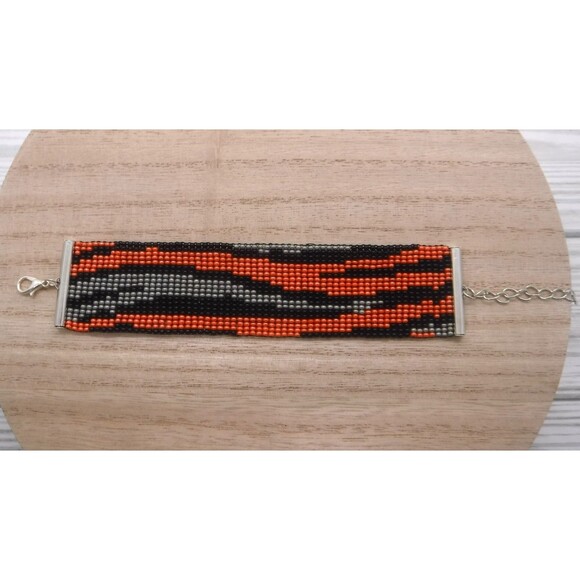Loom Beaded Bracelet Black & Orange - Picture 2 of 4